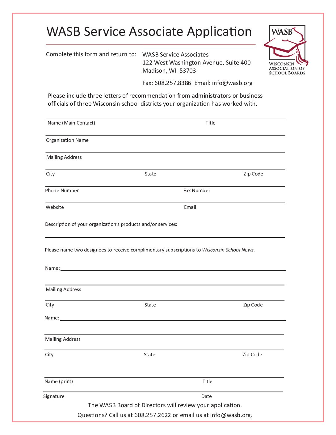 Associate Application Weeks Service Associate Application - Wisconsin Association of School Boards