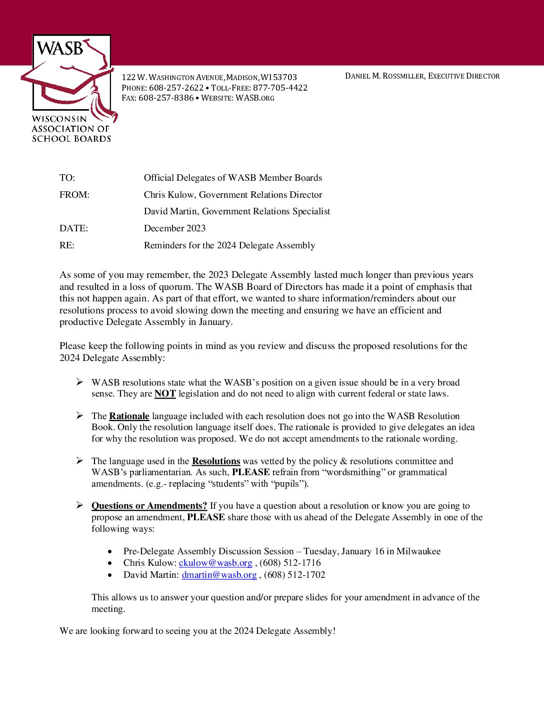 2024 Key DA Reminders Letterhead - Wisconsin Association of School Boards