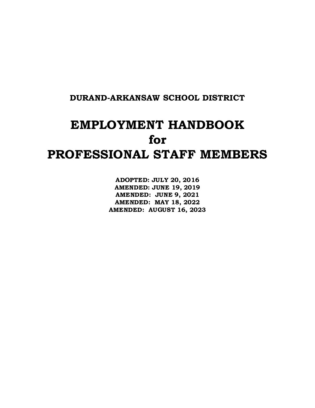 Durand Arkansaw Prof Staff Handbook 081623 Wisconsin Association of