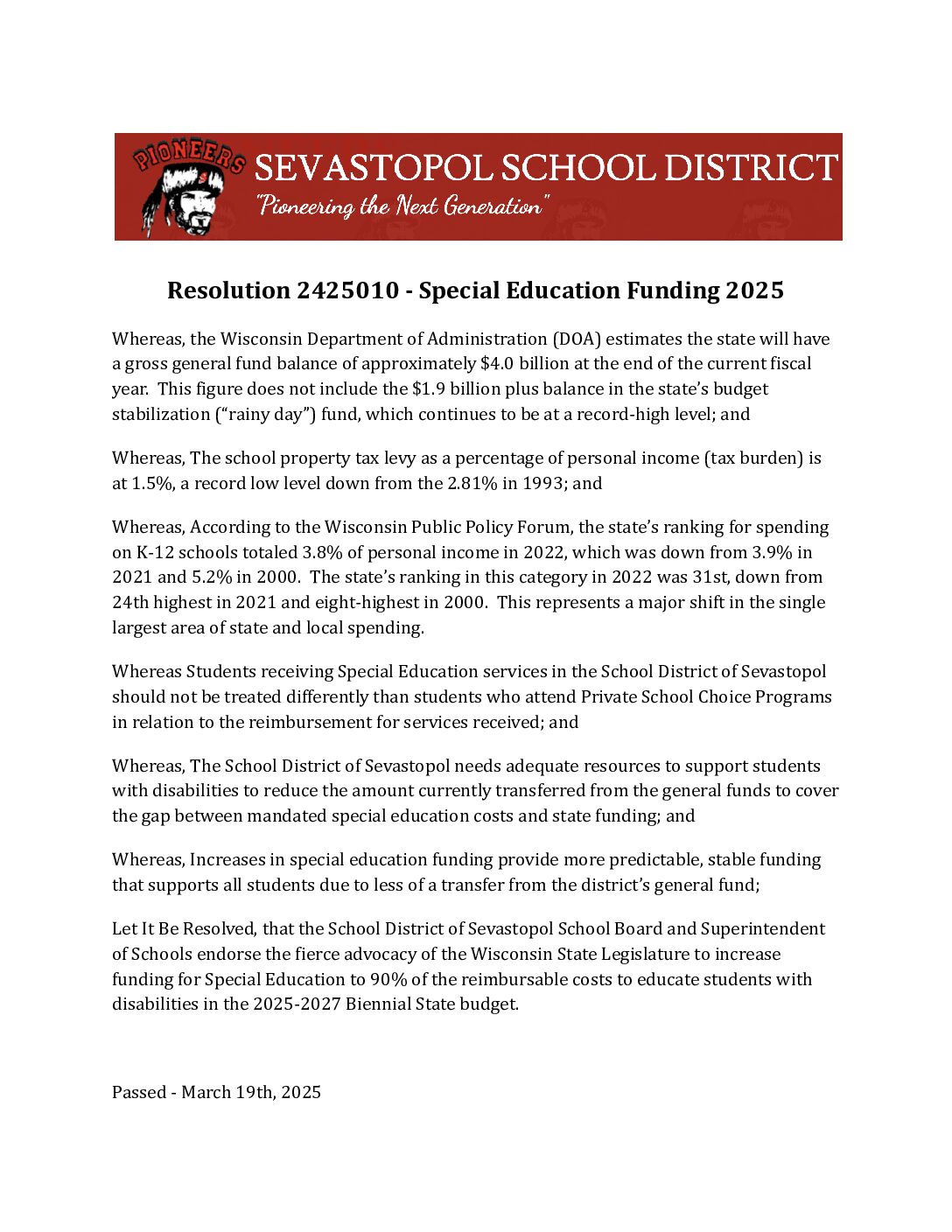 Resolution Funding Resolution For Special Ed Funding 2025 (4) | Wisconsin Association of ...